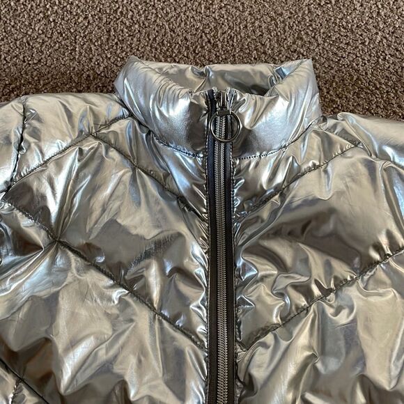 Central Park West Kid Girls Silver Puffer Jacket - Picture 3 of 8